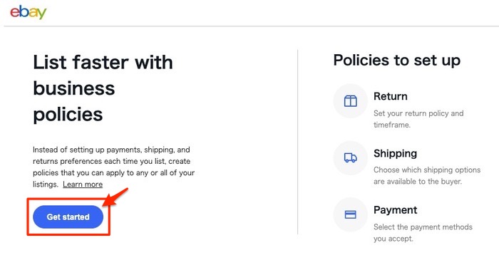eBayビジネスポリシー設定画面
