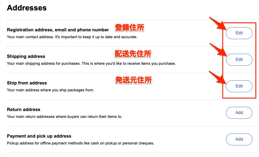 住所の編集画面