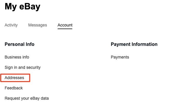 マイイーベイのアカウント画面のアドレス