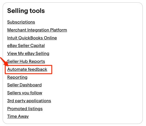 自動フィードバック機能の場所を示すeBay販売者ツールの画像