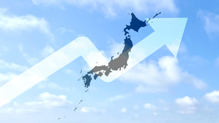 上昇を示す矢印と日本地図のイメージ