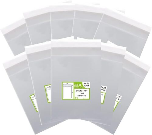 テープ付き透明袋の束